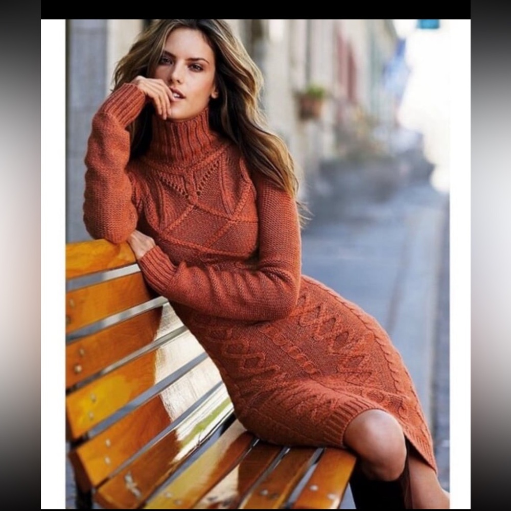 Moda International Victoria Secret Burnt Orange Turtleneck Sweater Dress